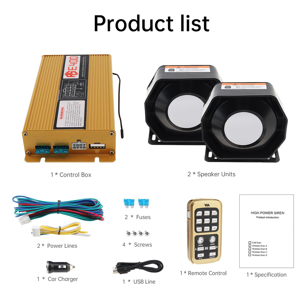 12V 400W 18 Tones Police Siren PA System with Horn Speaker & Remote Control G536966