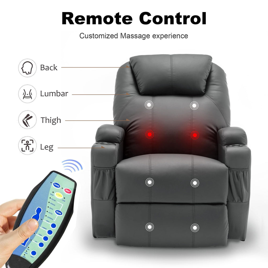 Massage Heat 360° Swivel Rocking Recliner Chair with Remote and Cup Holder A754