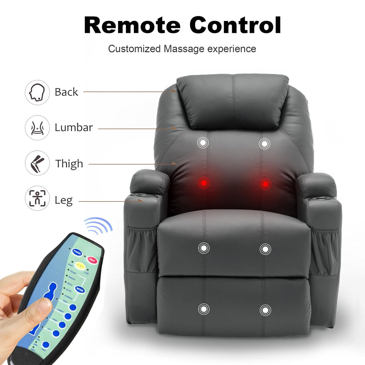 Massage Heat 360° Swivel Rocking Recliner Chair with Remote and Cup Holder A754