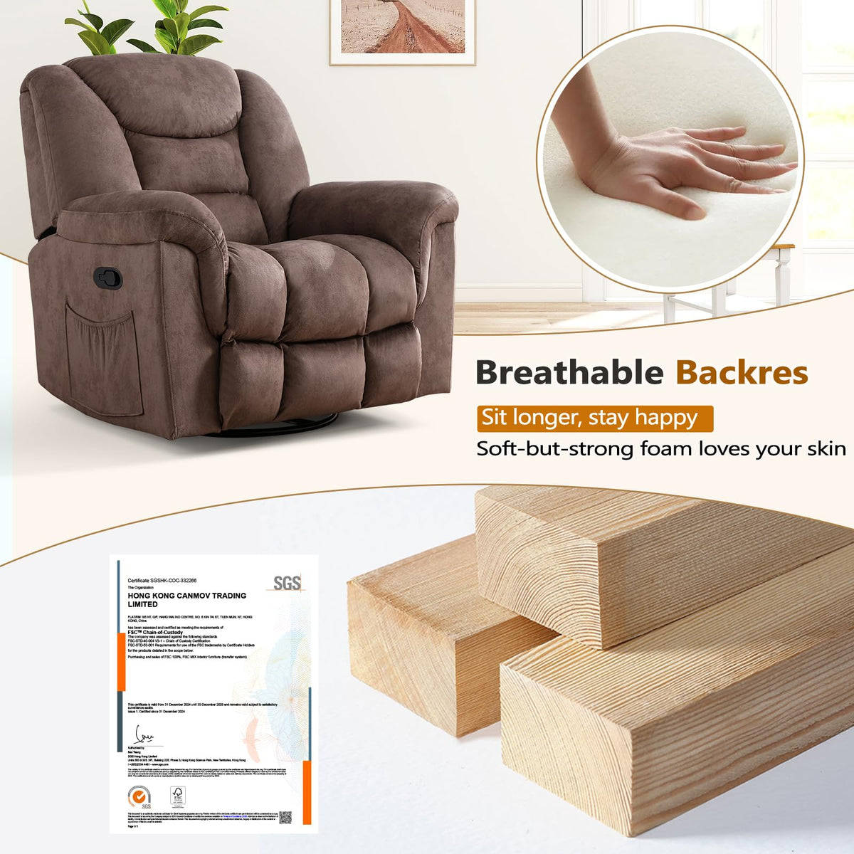 Oversized Manual Swivel Rocker Recliner Chair R3426