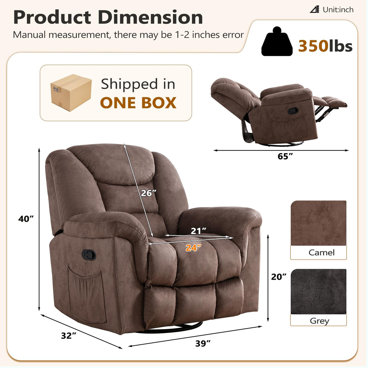 Oversized Manual Swivel Rocker Recliner Chair R3426