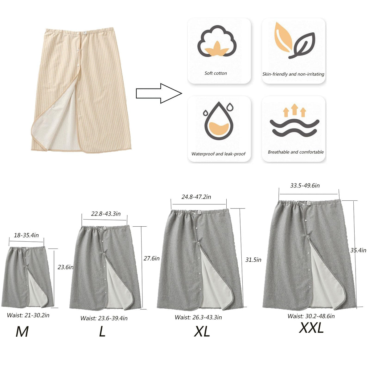 Full Open Waterproof Adjustable Reusable Adult Diaper Skirt P75237