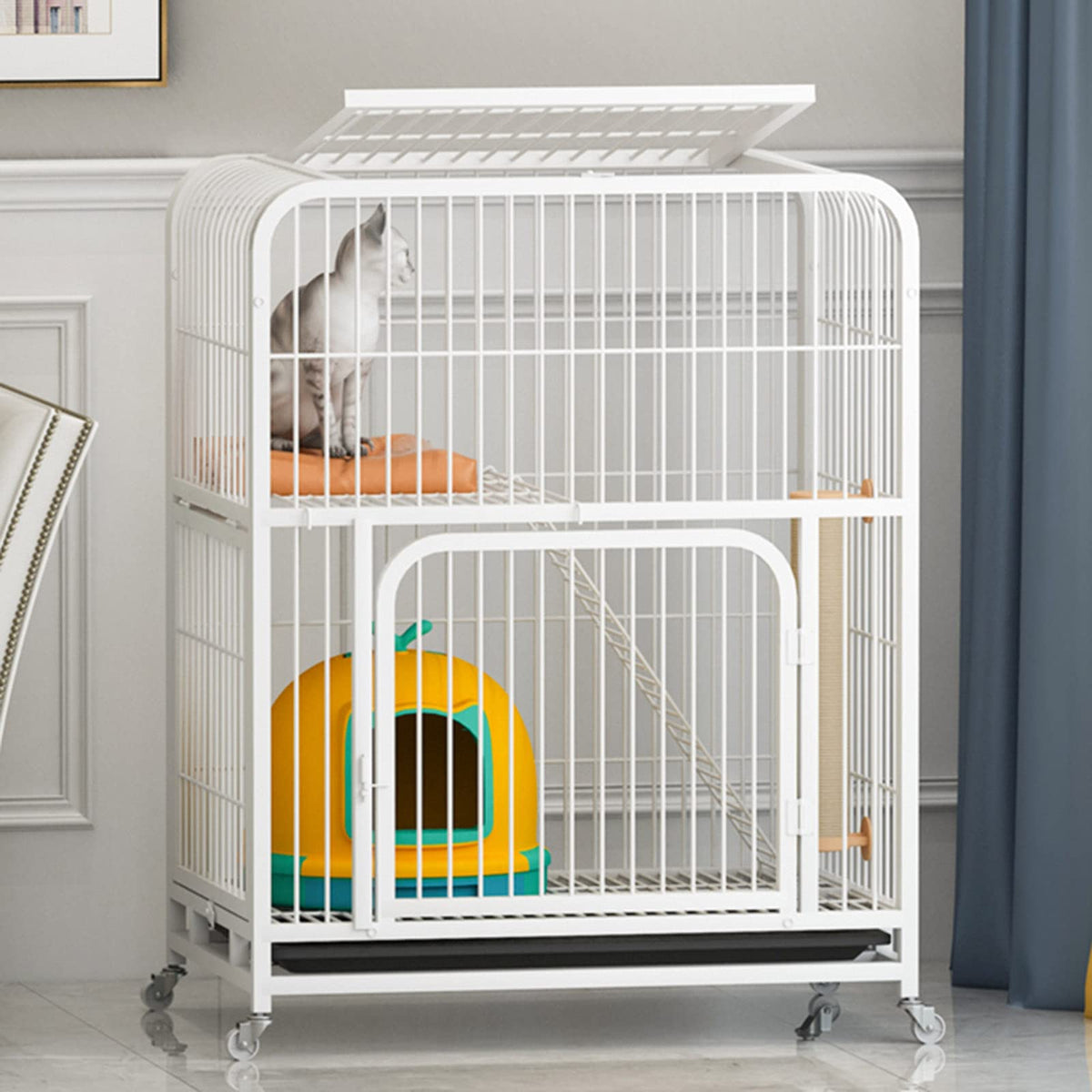 Large 3-Tier Metal Wire Cat Cage with Hammock and Casters C795207