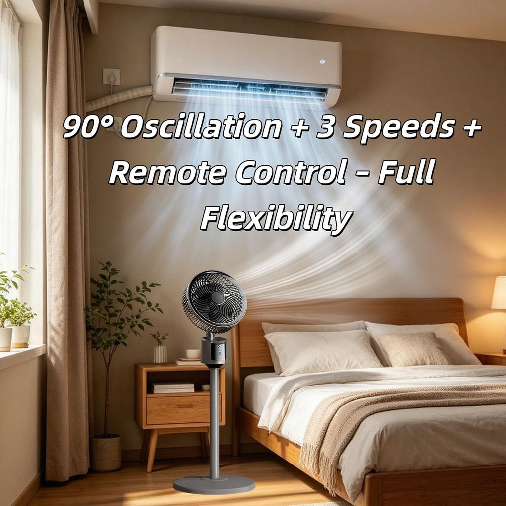 Standing Fan with 90° Oscillation, 3 Speeds, Adjustable Height H3398