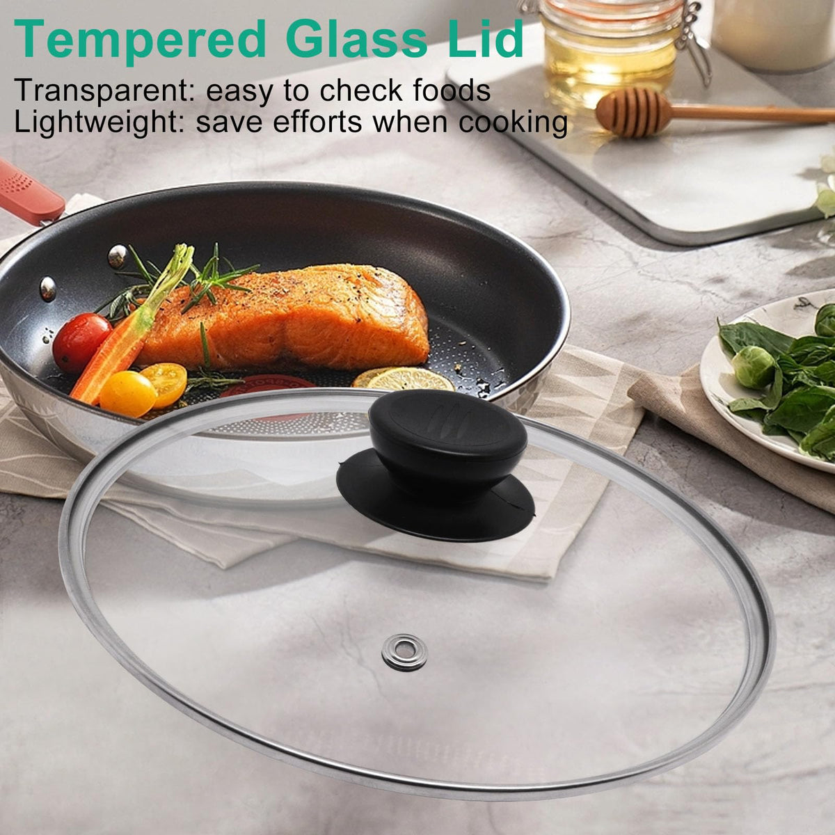 10 Inch Round Tempered Glass Pan Lid with Heat Resistant Handle I621689