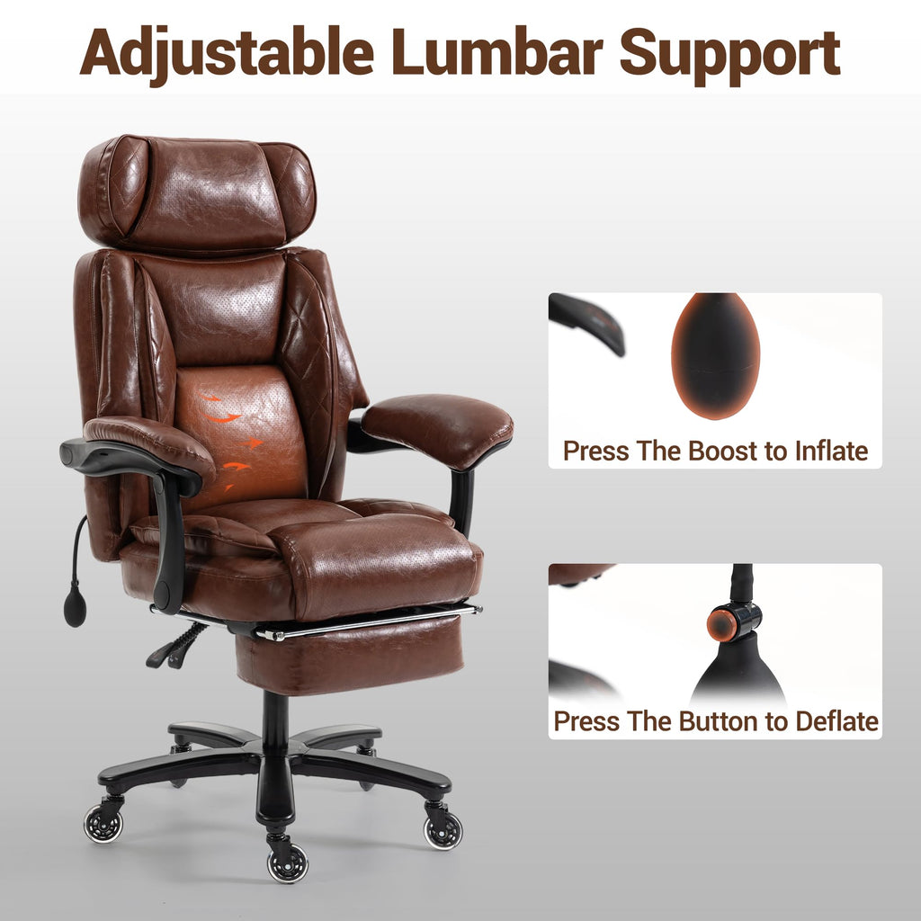 Big and Tall Executive Office Chair with Footrest, Brown N366