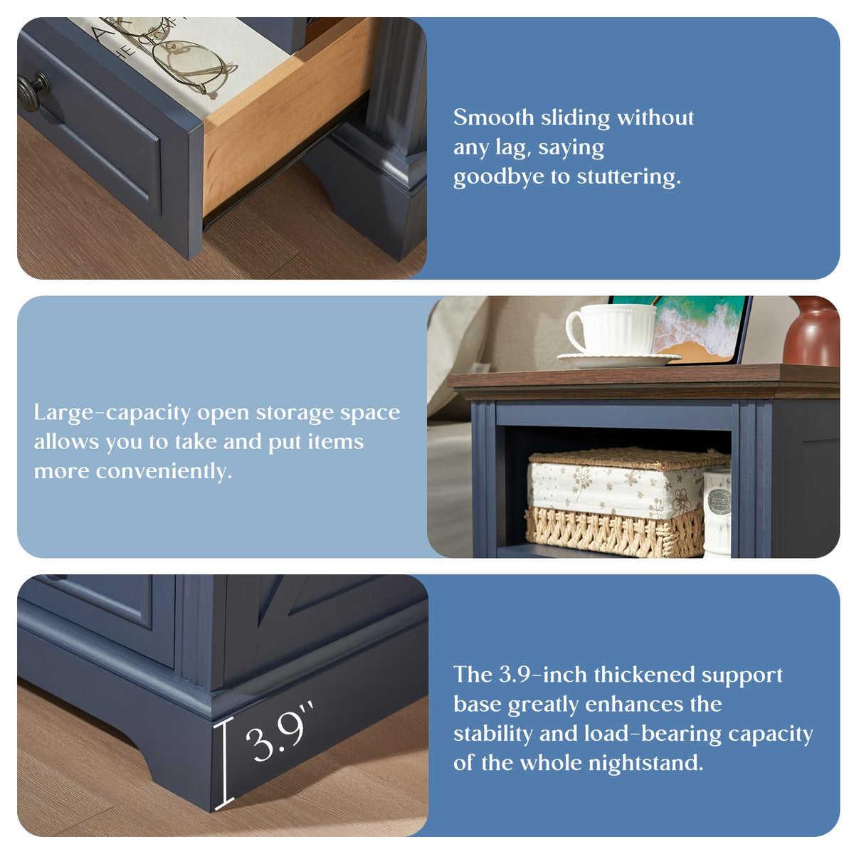 Blue 2 Drawer Nightstand with Charging Station Z26796