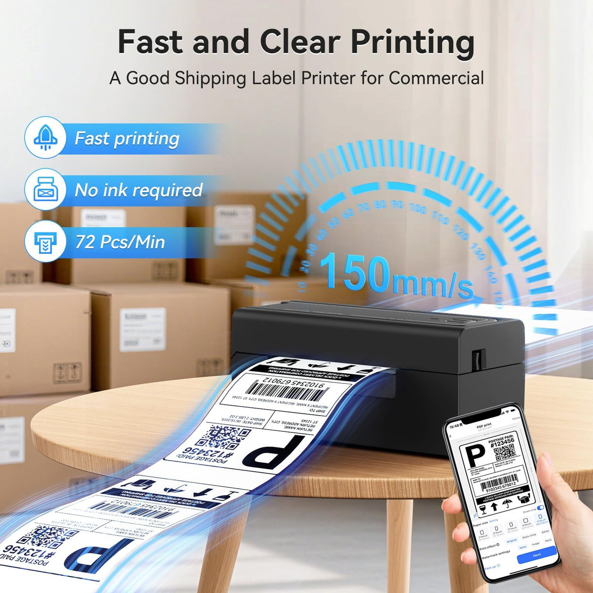 Bluetooth Thermal Shipping Label Printer, Wireless 4x6 W209