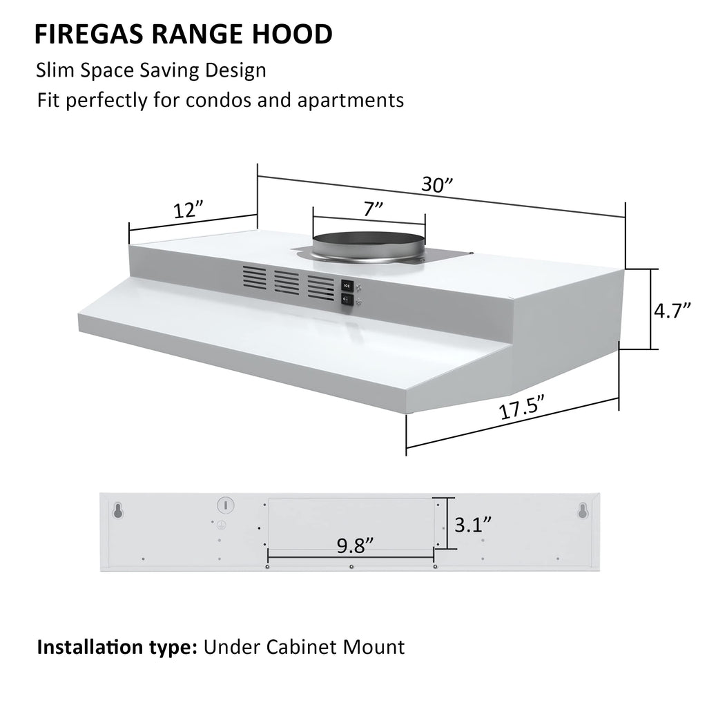 White 30 inch Under Cabinet Range Hood W792