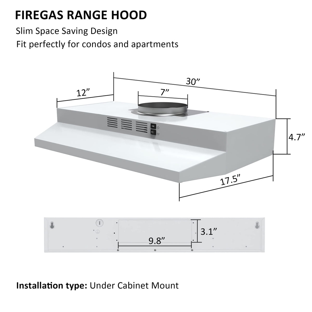 White 30 inch Under Cabinet Range Hood W792