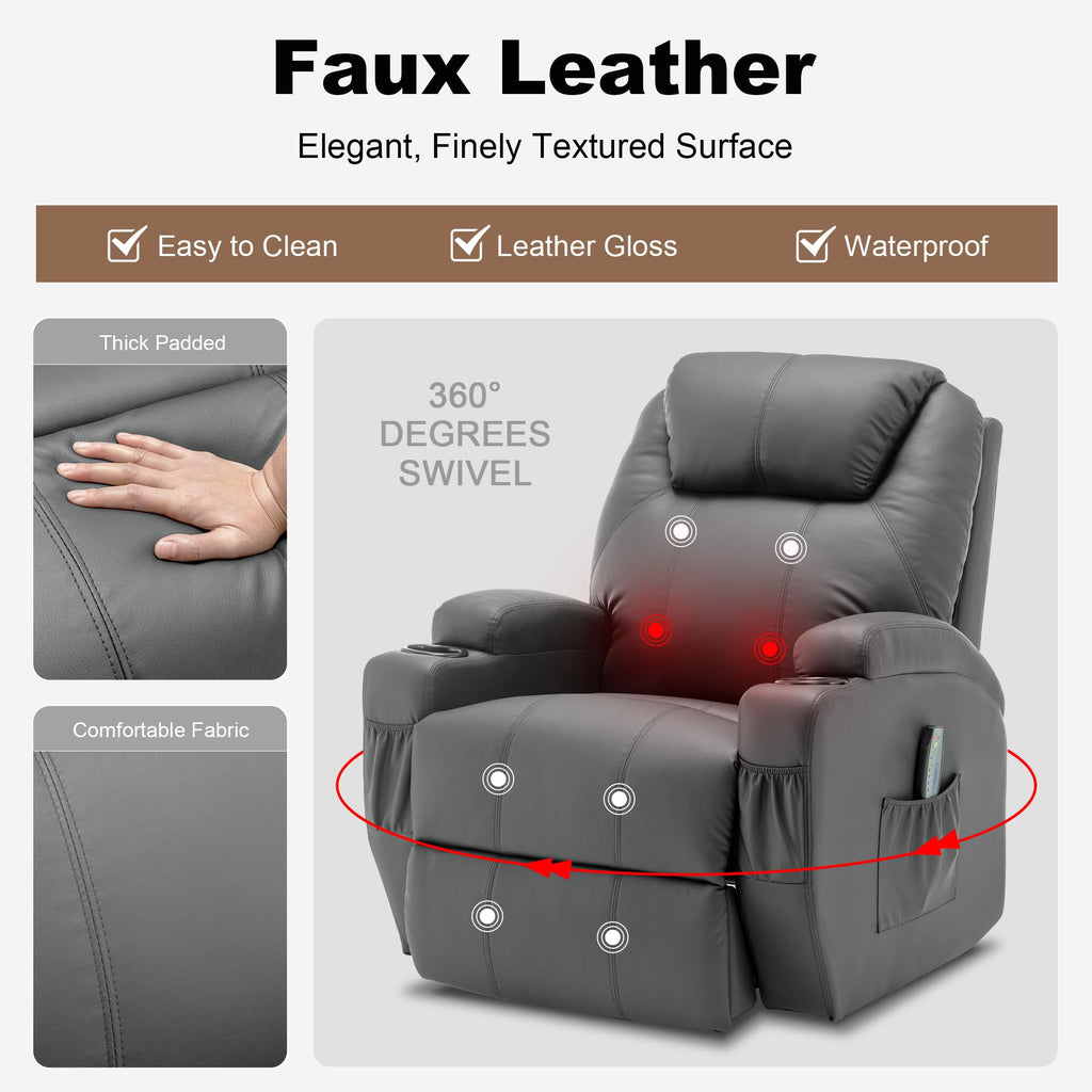 Massage Heat 360° Swivel Rocking Recliner Chair with Remote and Cup Holder A754