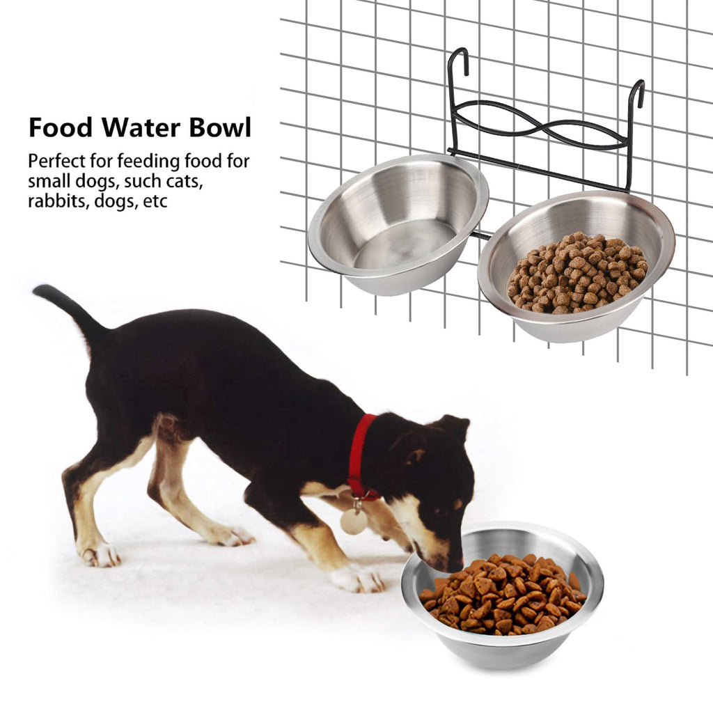 Stainless Steel Hanging Pet Bowls, 2 Bowls 1 Hook K3880