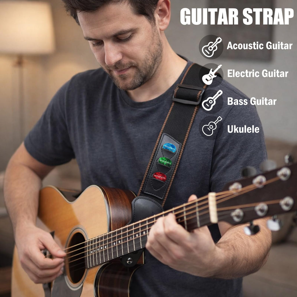 Black Adjustable Guitar Strap Kit with Locks and Picks X518