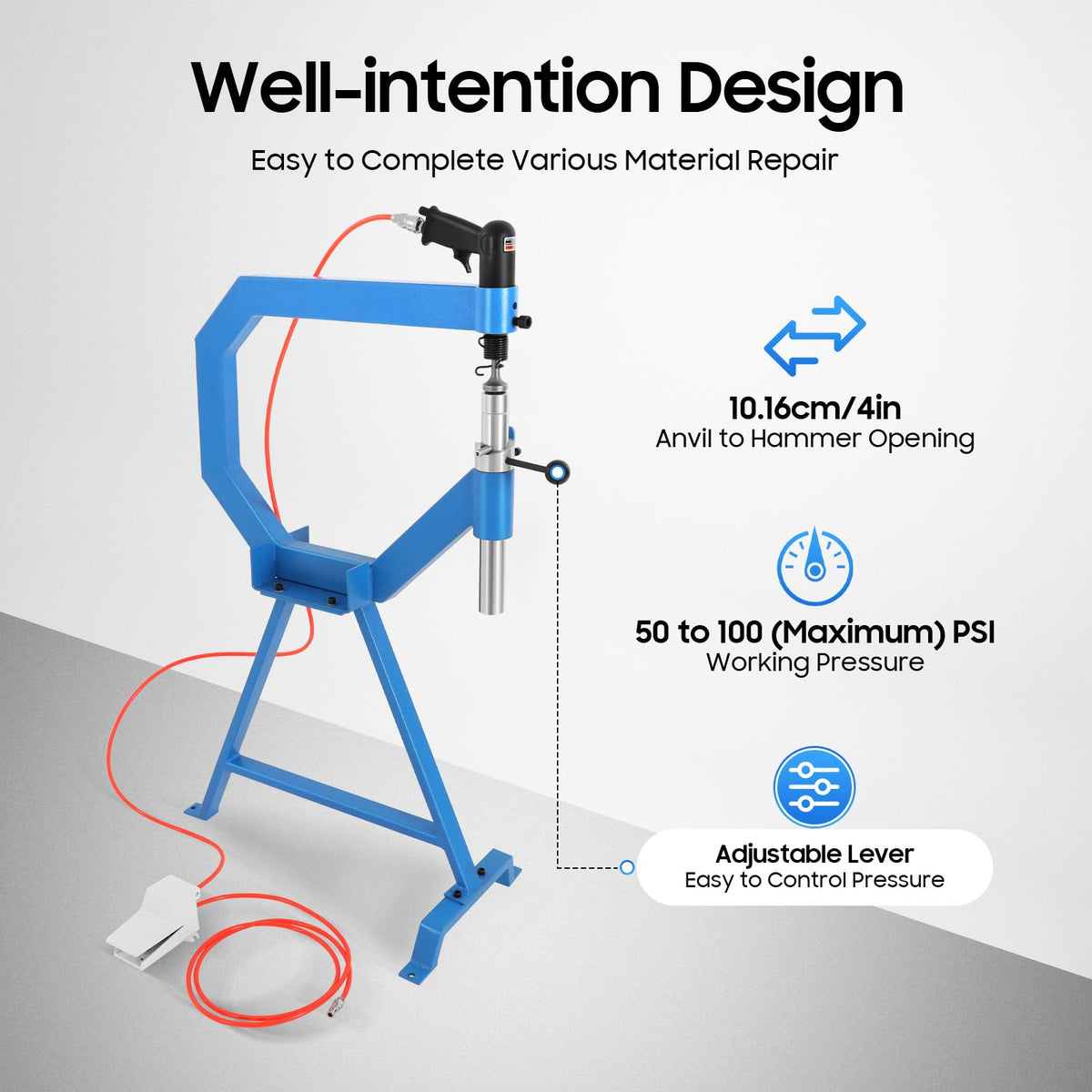 Pneumatic Planishing Hammer with 3 Anvils and Foot Pedal W4973