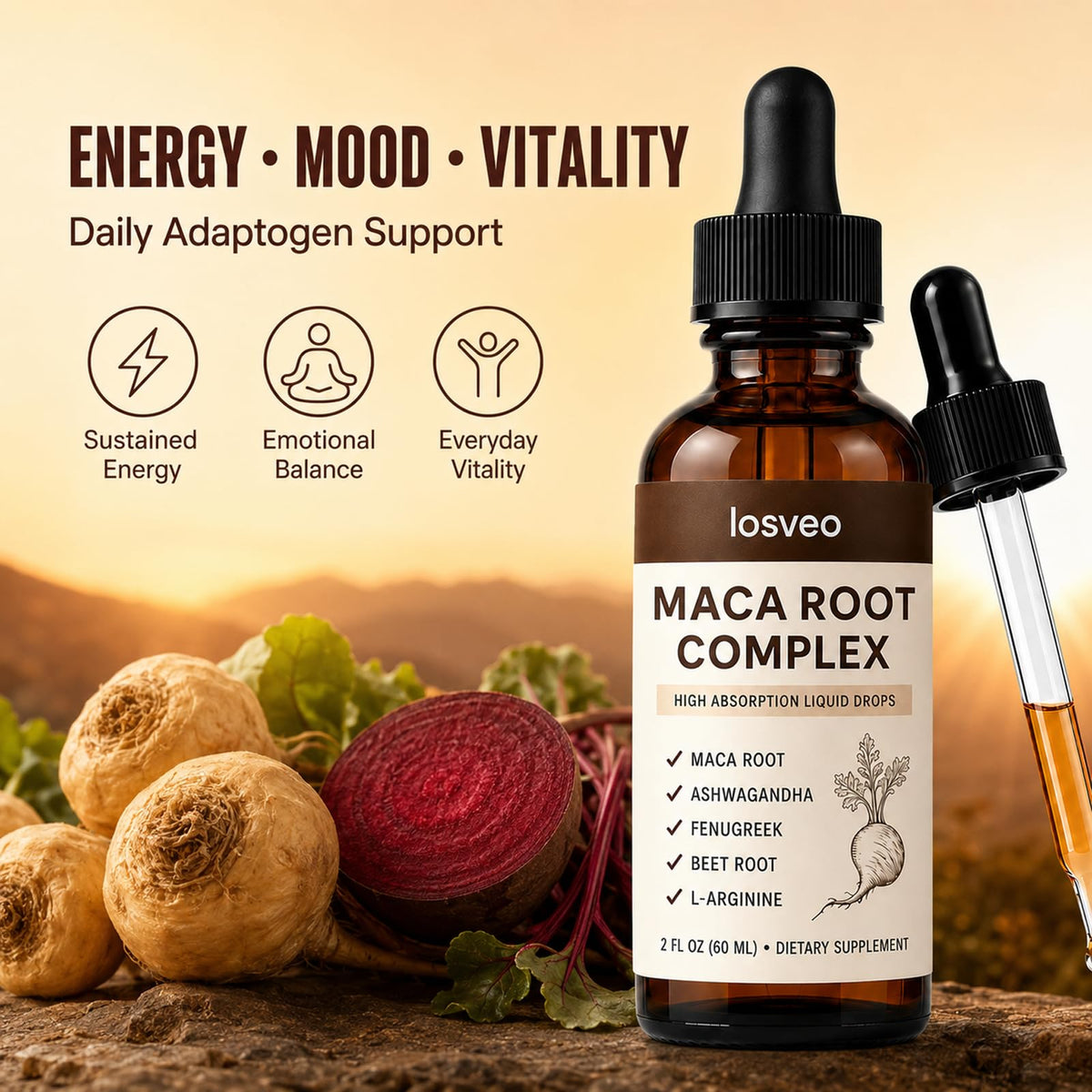 Maca Root Complex Drops with Ashwagandha, Fenugreek, Beet Root & L-Arginine, 2floz N455872