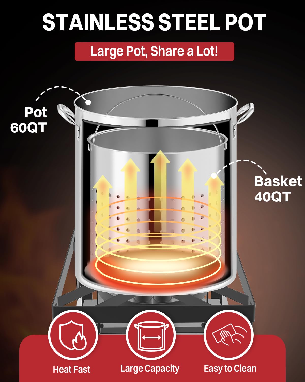 60QT Stainless Steel Stockpot with Basket H701931