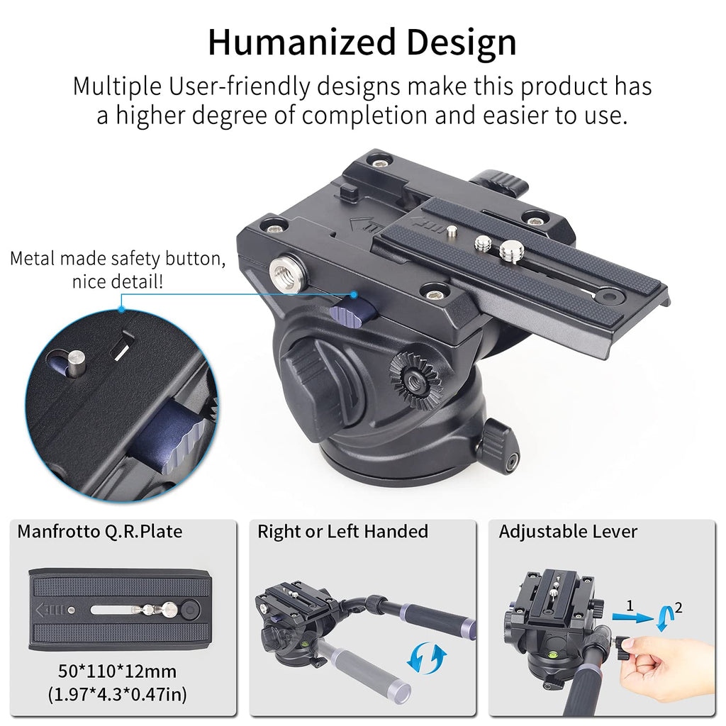 Heavy Duty Tripod Fluid Head with Sliding Plate V79048