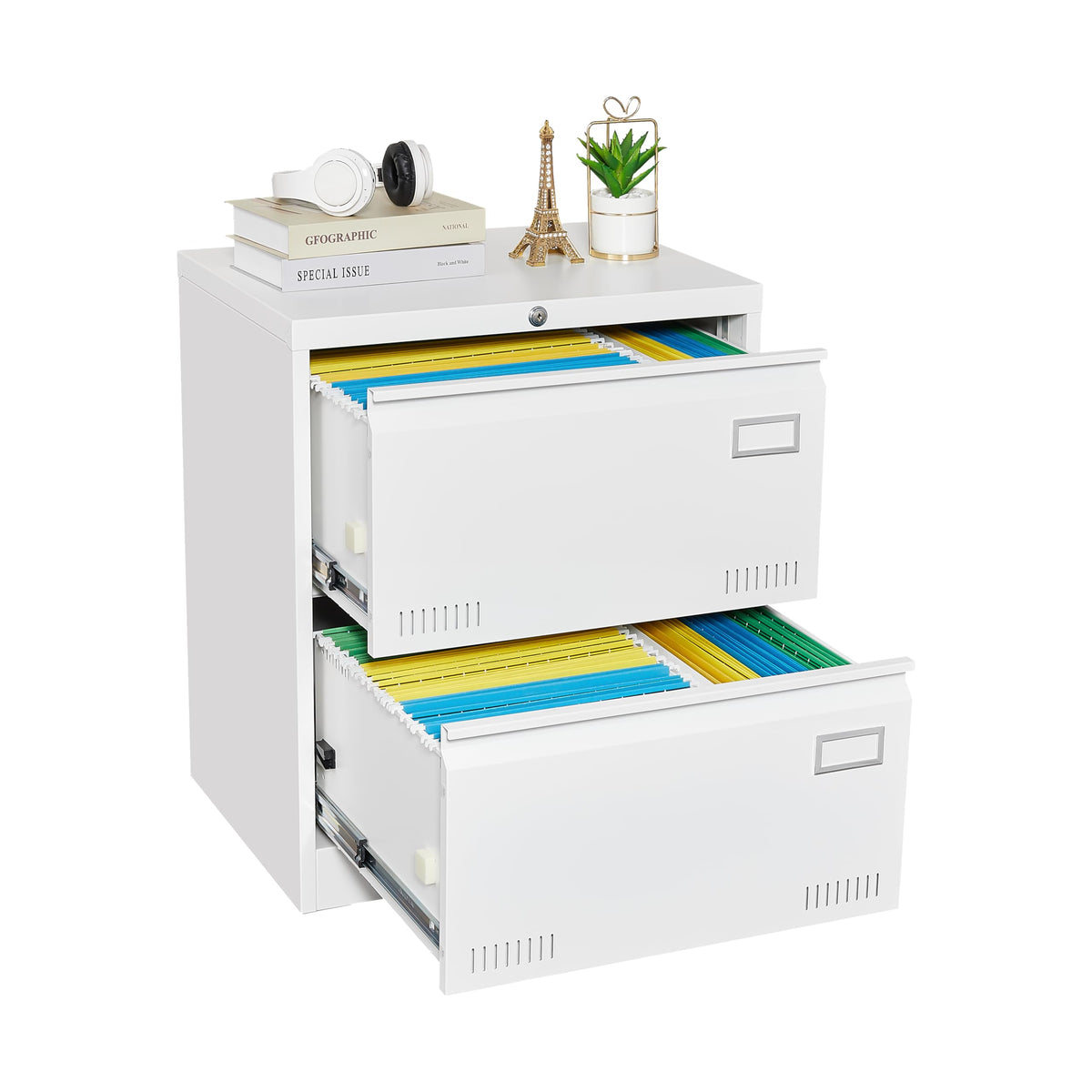 White 2 Drawer Metal Lockable File Cabinet E2750