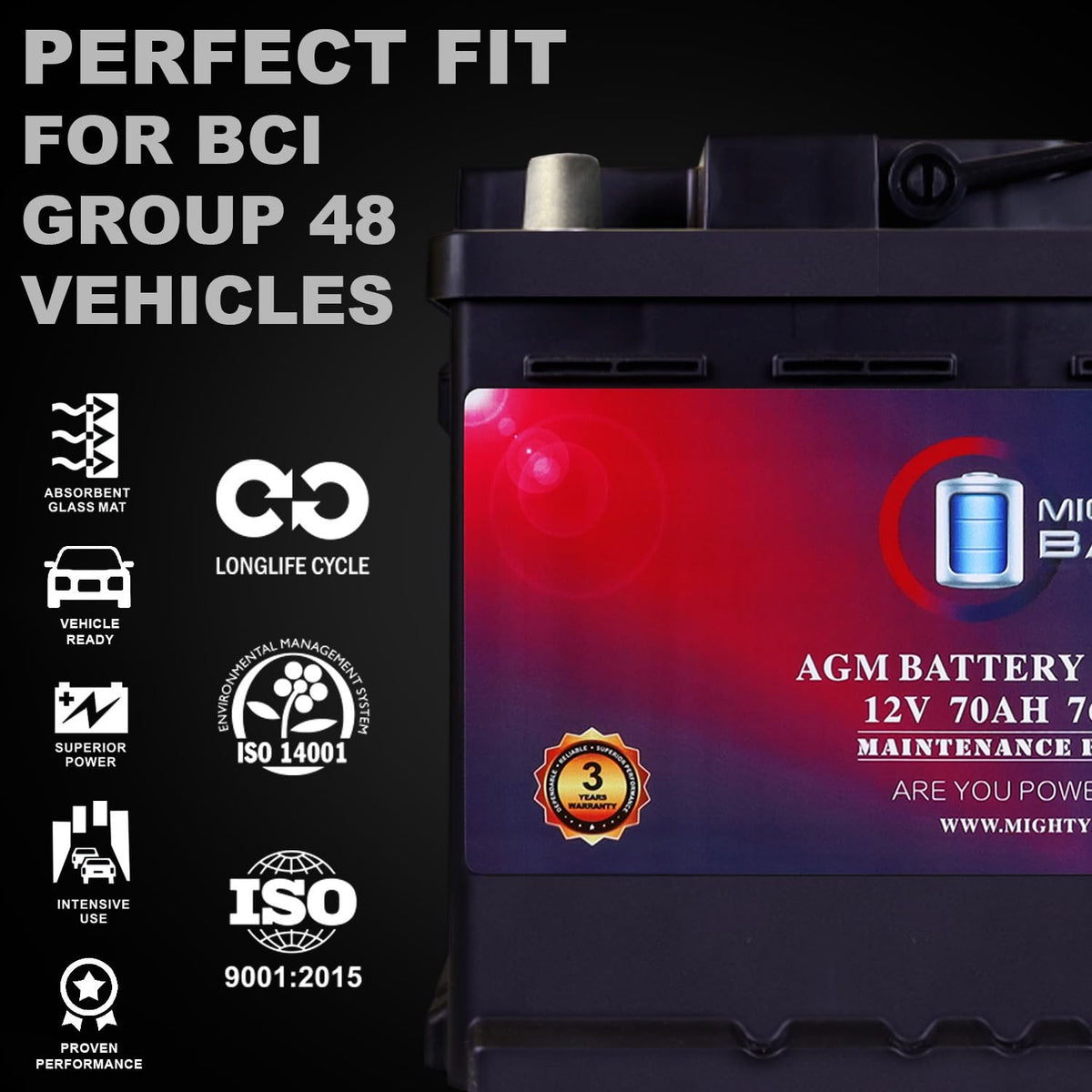 12V 70AH 760CCA Replacement Battery B621398