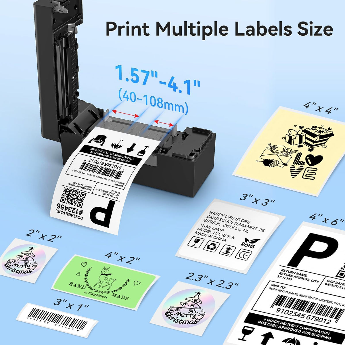 Bluetooth Thermal Shipping Label Printer, Wireless 4x6 W209