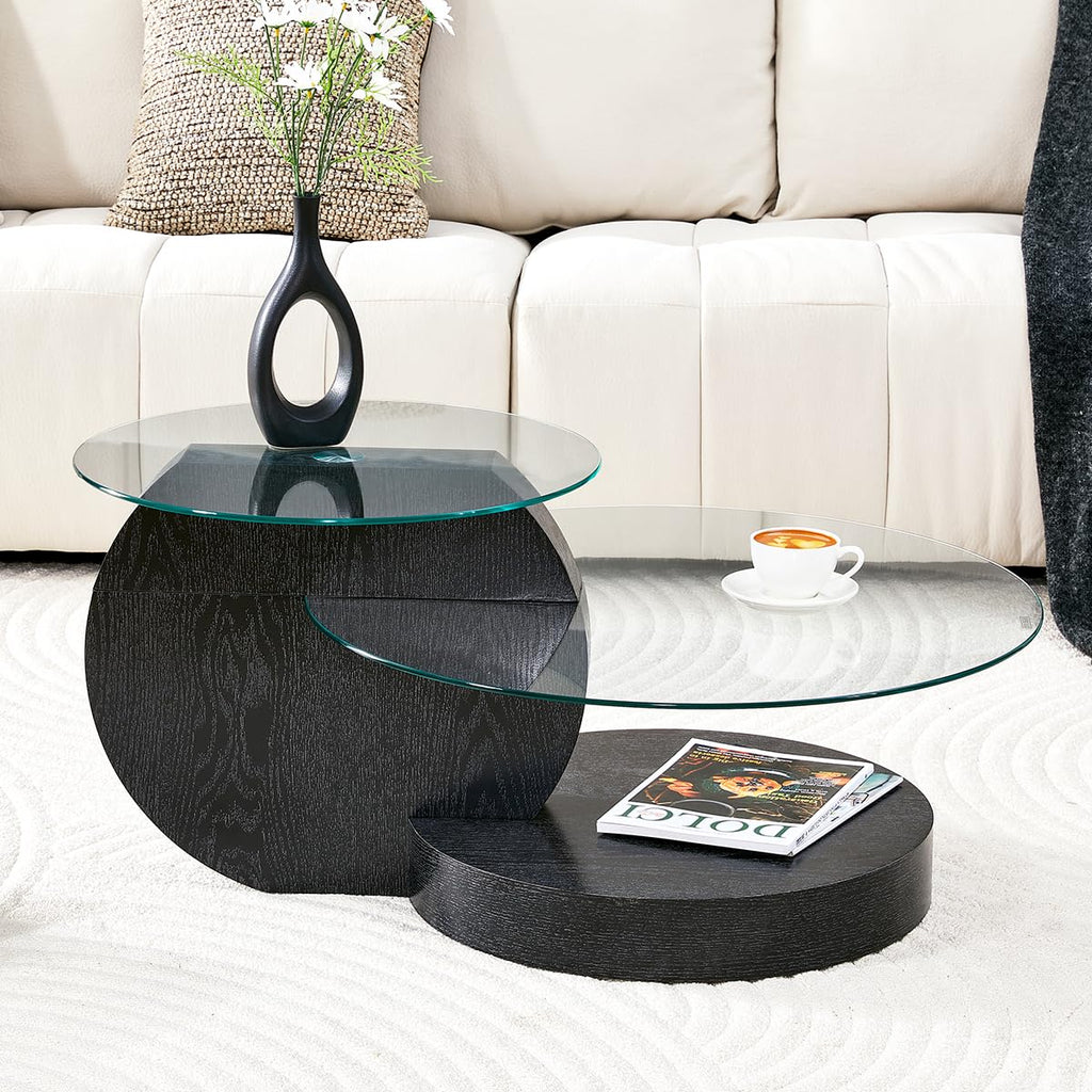 35" Round Glass Coffee Table with Storage I299