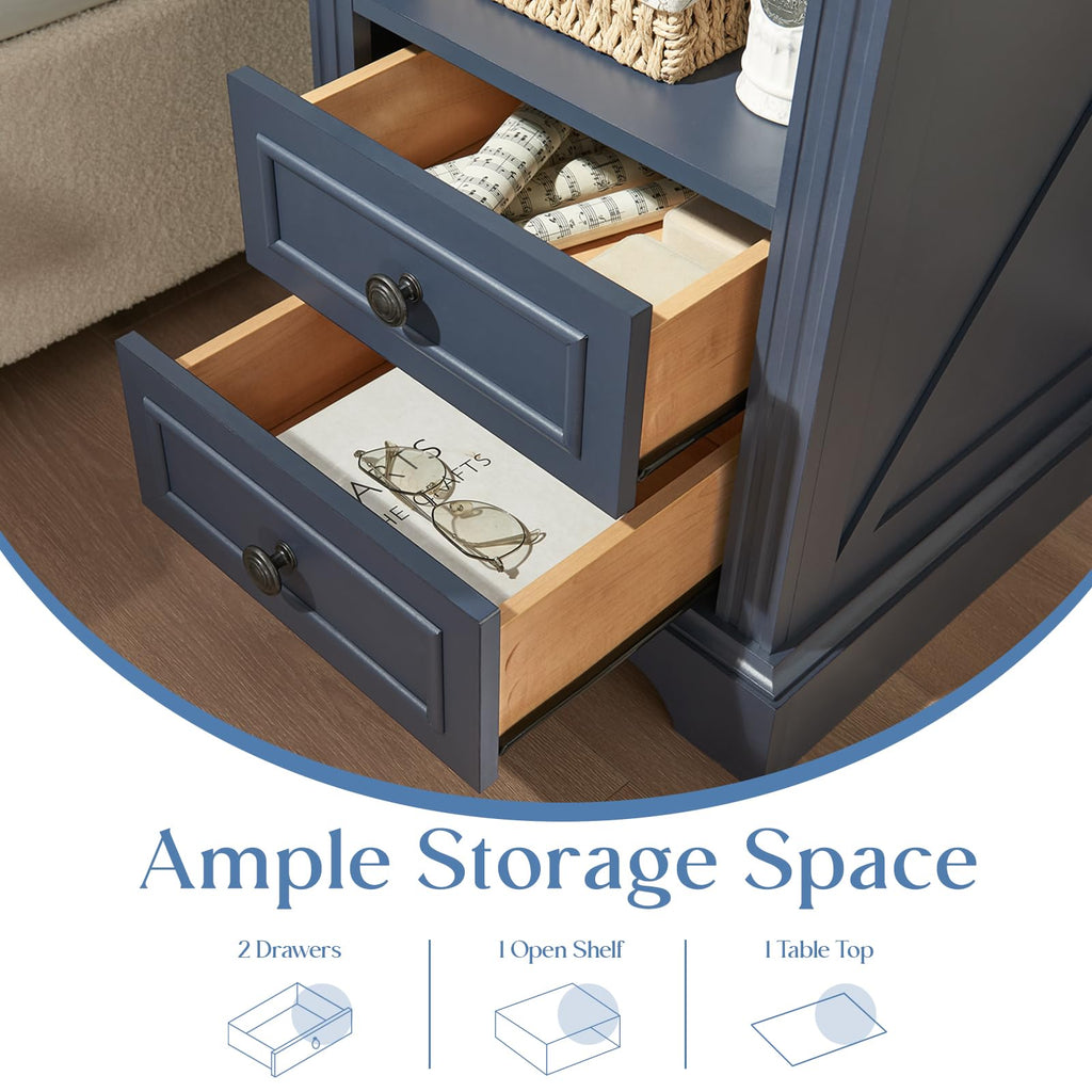 Blue 2 Drawer Nightstand with Charging Station Z26796