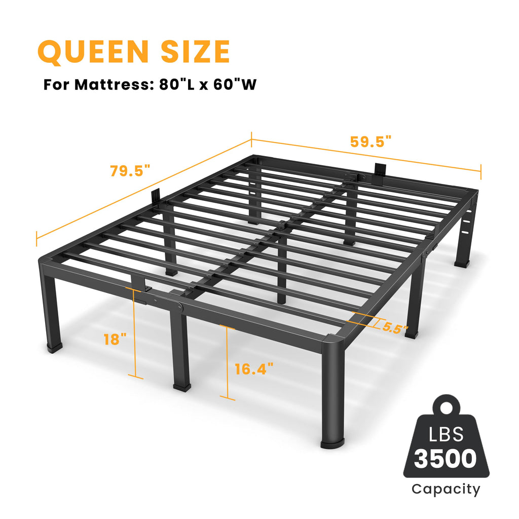 18 Inch Queen Size Metal Platform Bed Frame S3786