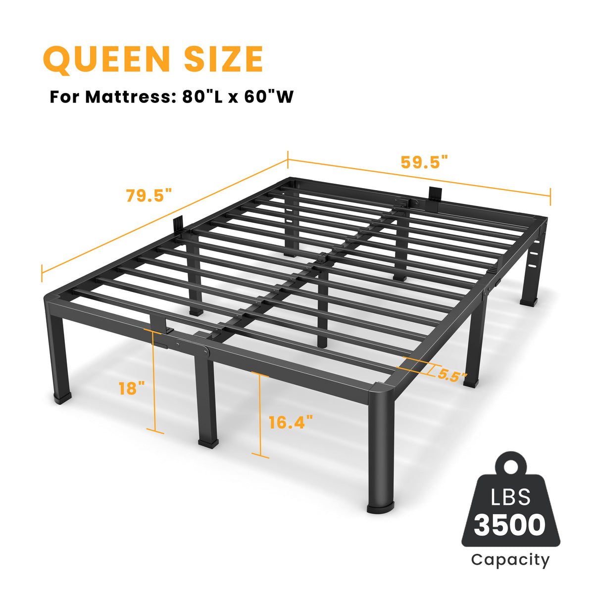 18 Inch Queen Size Metal Platform Bed Frame S3786