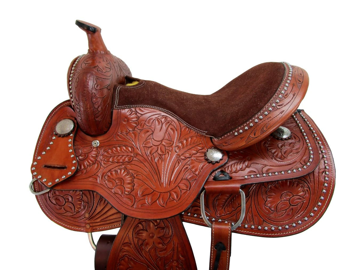 Tooled Leather Western Horse Saddle 15 16 17 18 K333070