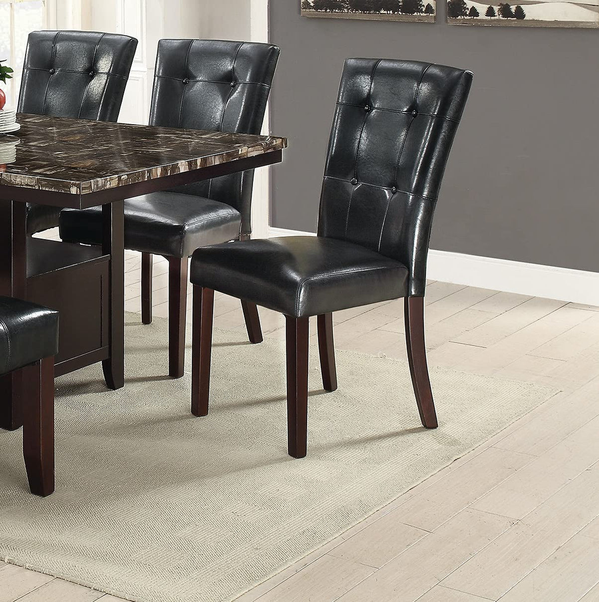 Black Faux Leather Dining Chairs Set of 2 S890