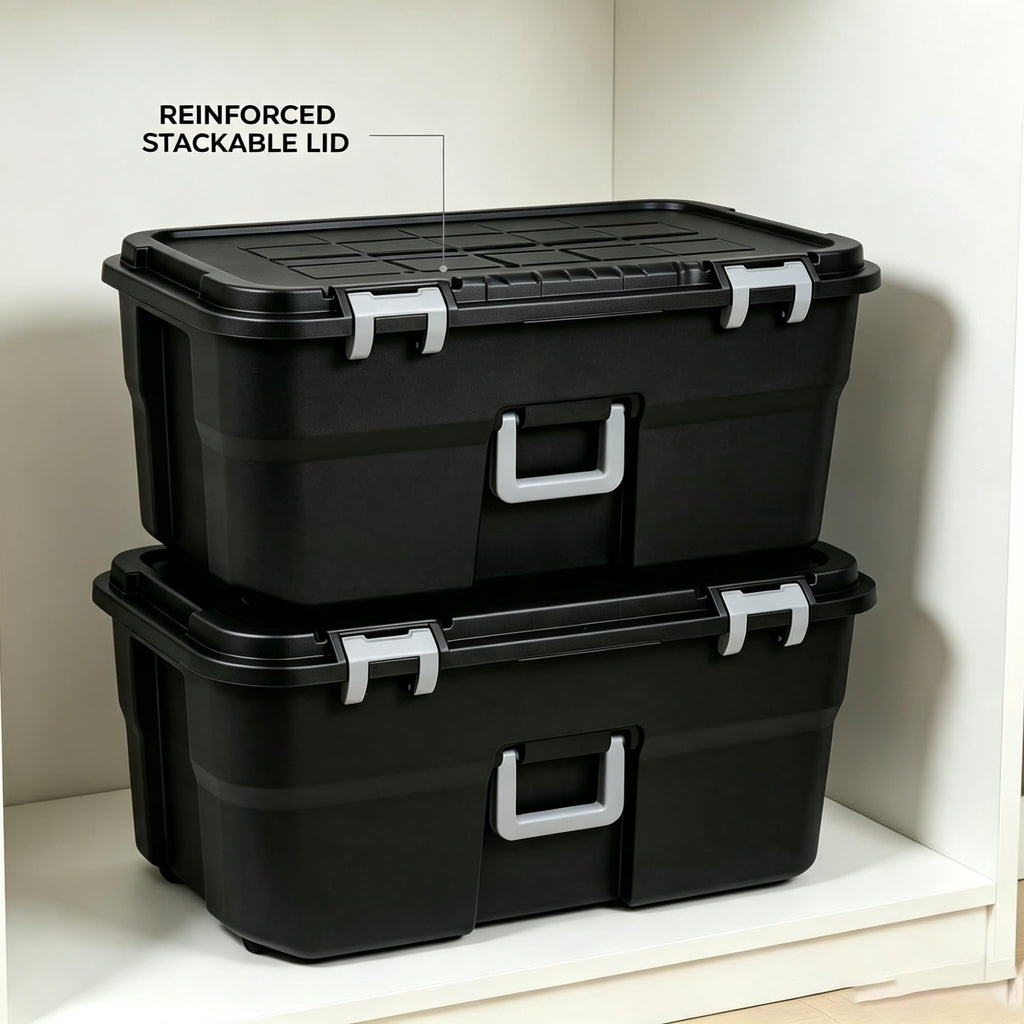 2 Pack 22 Gallon Black Wheeled Lockable Plastic Storage Trunk Q799