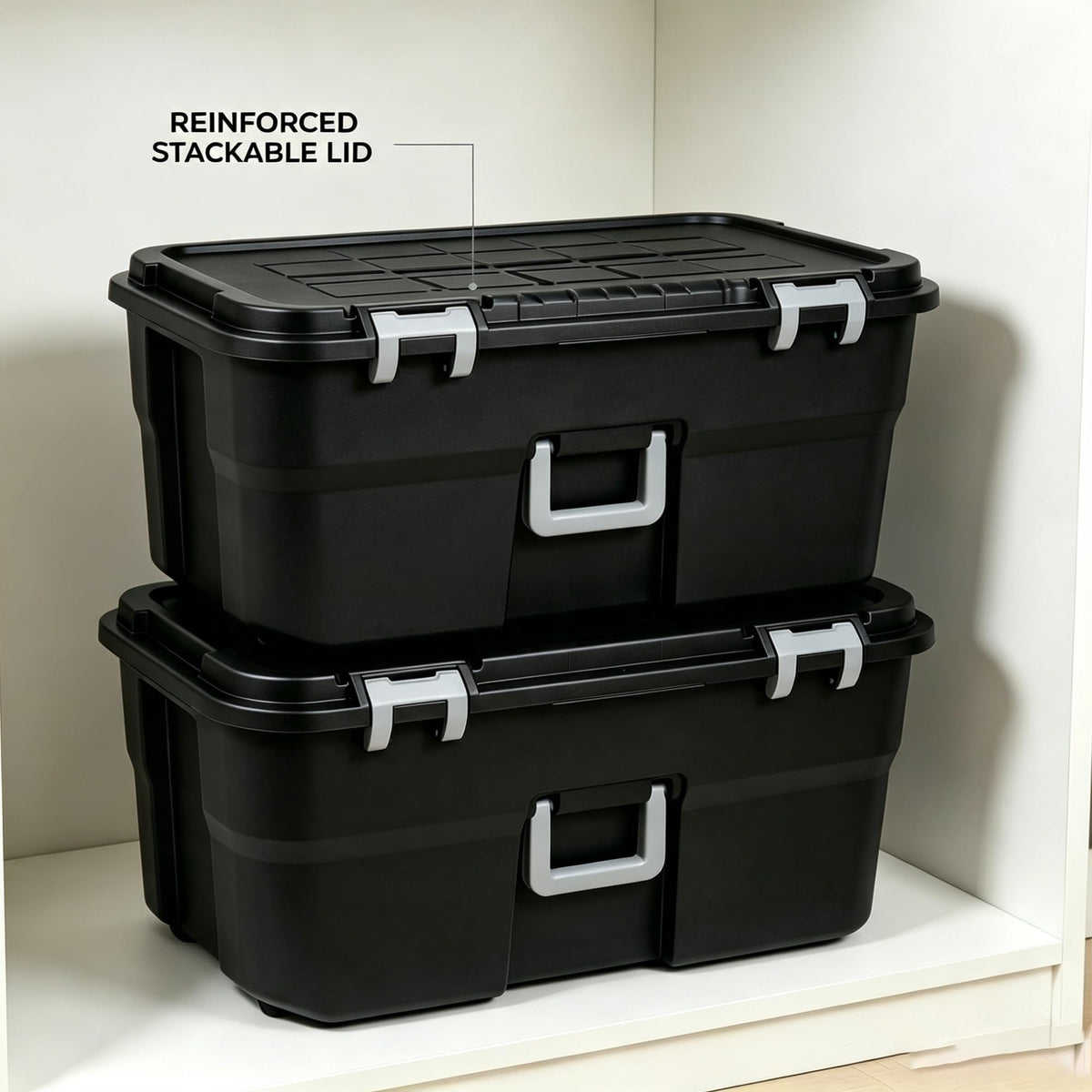 2 Pack 22 Gallon Black Wheeled Lockable Plastic Storage Trunk Q799
