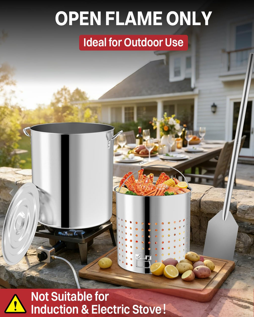 60QT Stainless Steel Stockpot with Basket H701931