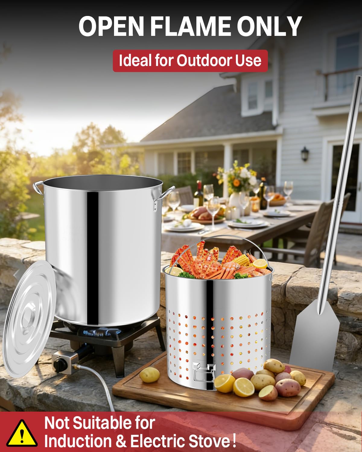 60QT Stainless Steel Stockpot with Basket H701931