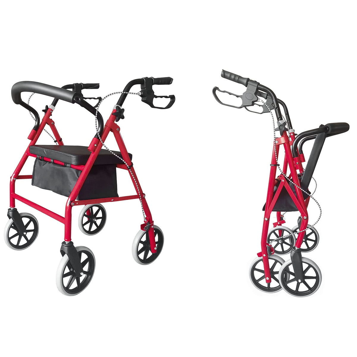 Red Height Adjustable Steel Rolling Walker with Seat X707856