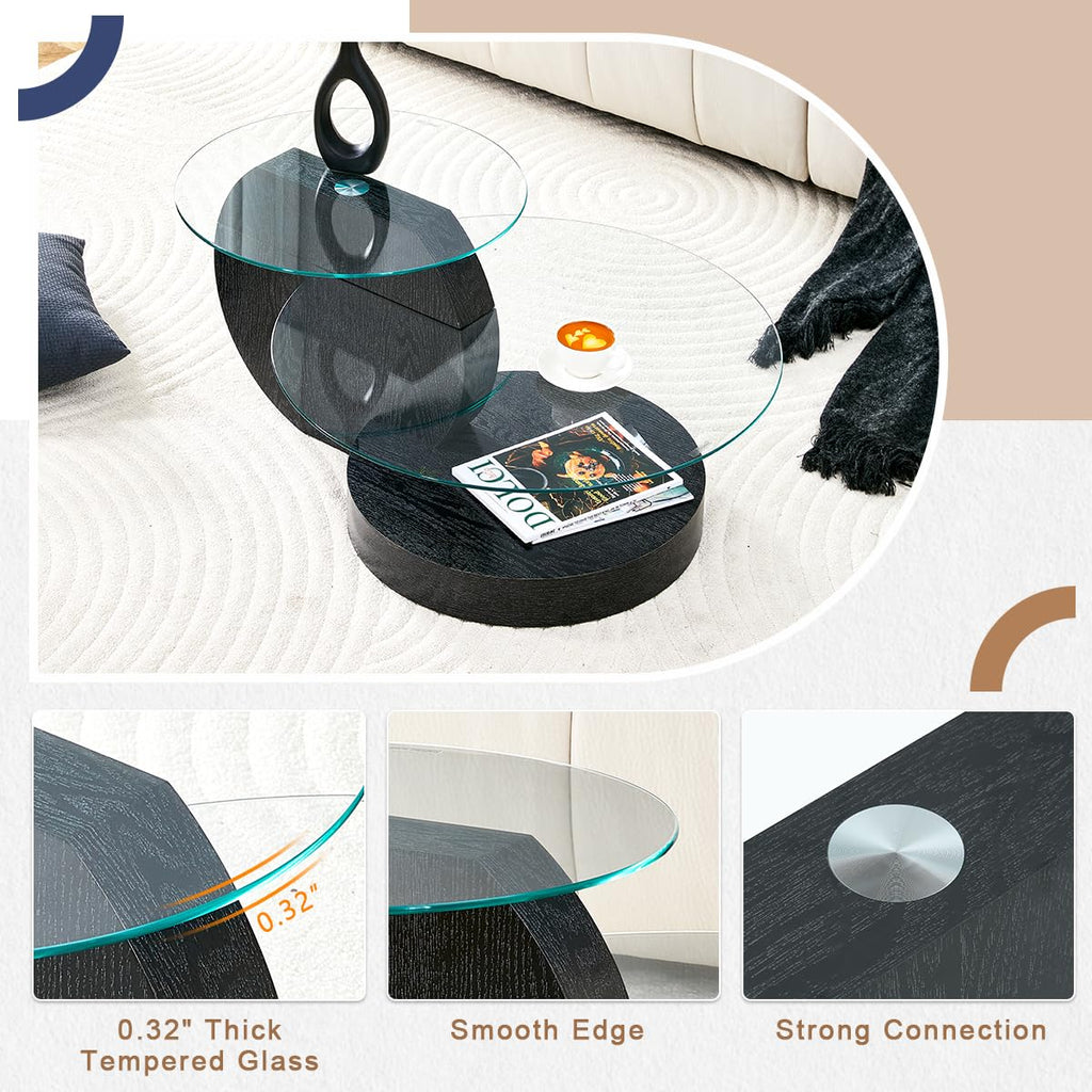 35" Round Glass Coffee Table with Storage I299