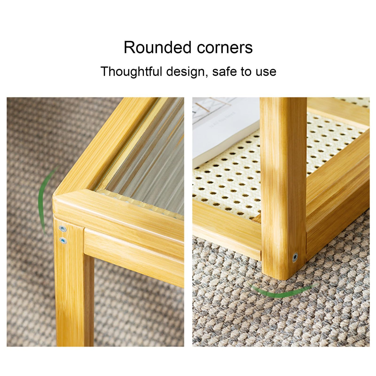 Brown Square Nesting Coffee Table Set of 2 with Tempered Glass and Bamboo N907477