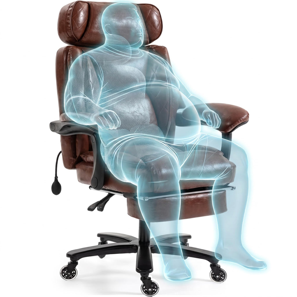 Big and Tall Executive Office Chair with Footrest, Brown N366