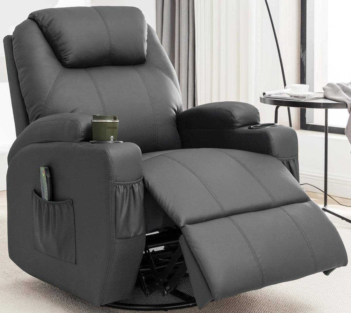 Massage Heat 360° Swivel Rocking Recliner Chair with Remote and Cup Holder A754