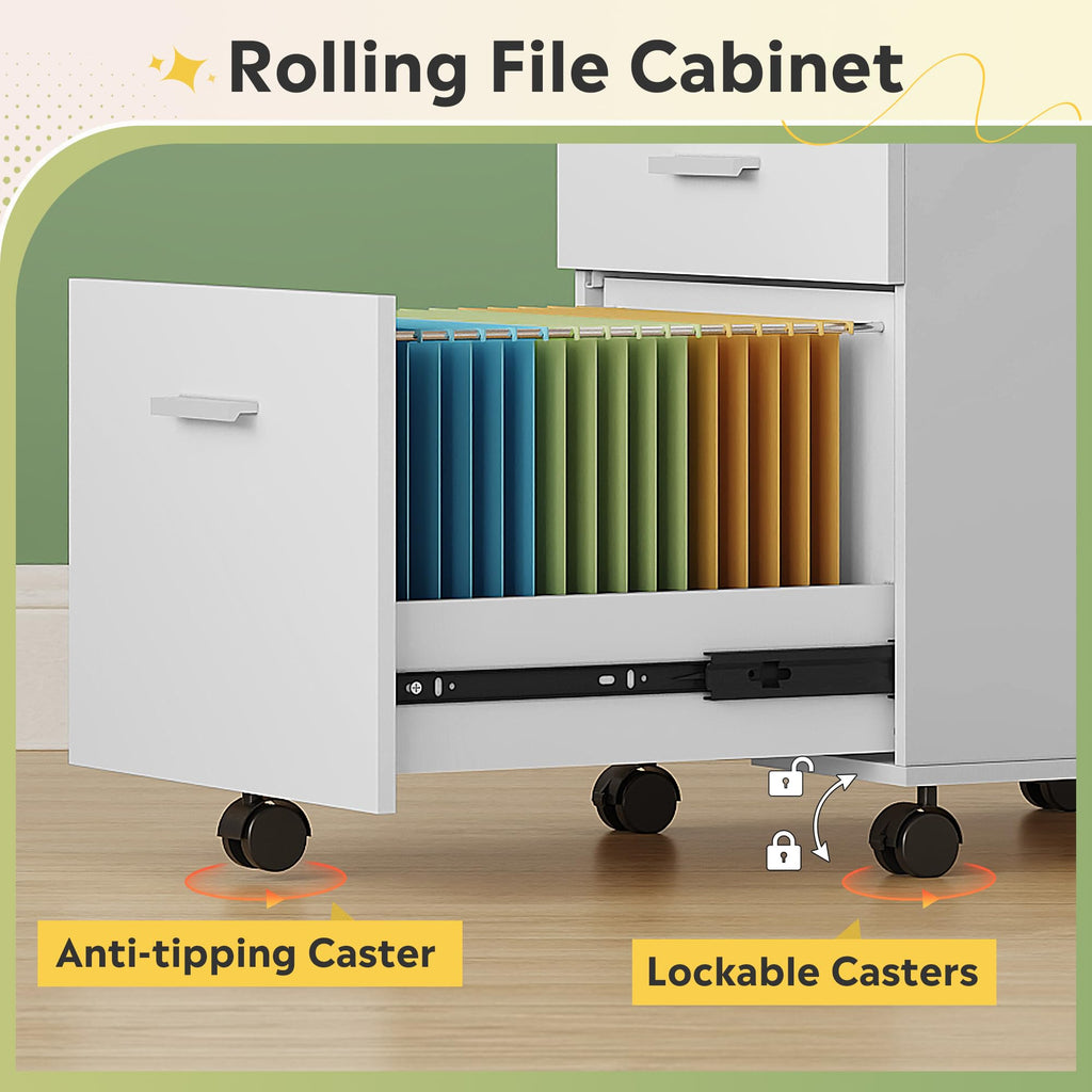 3 Drawer White Wood File Cabinet Z36019