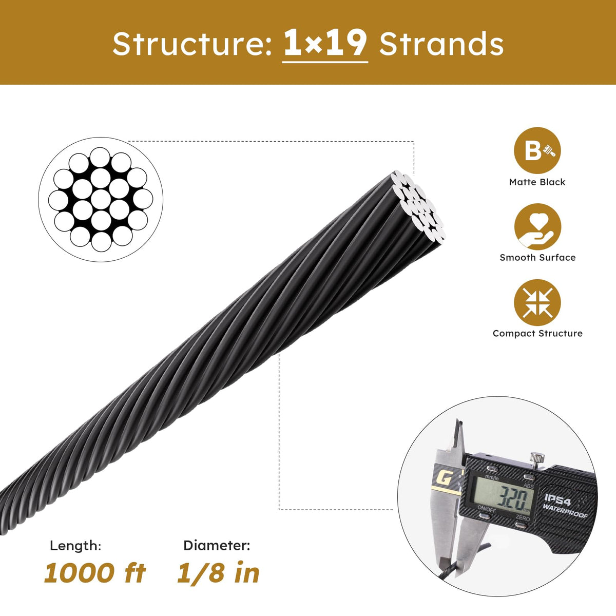 Black 1/8" Stainless Steel Cable X442302