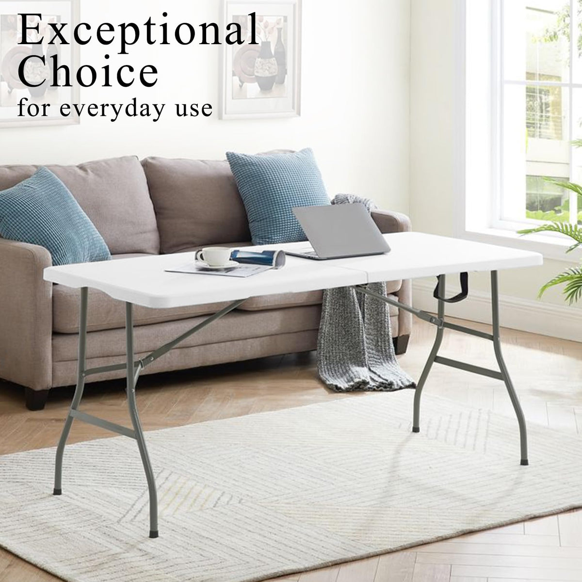 Set of 2 Lightweight 6FT Rectangular Plastic Folding Tables with Steel Legs Y599