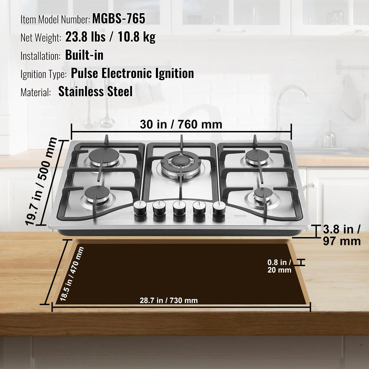 30-inch 5 Burners Stainless Steel Gas Cooktop O1098