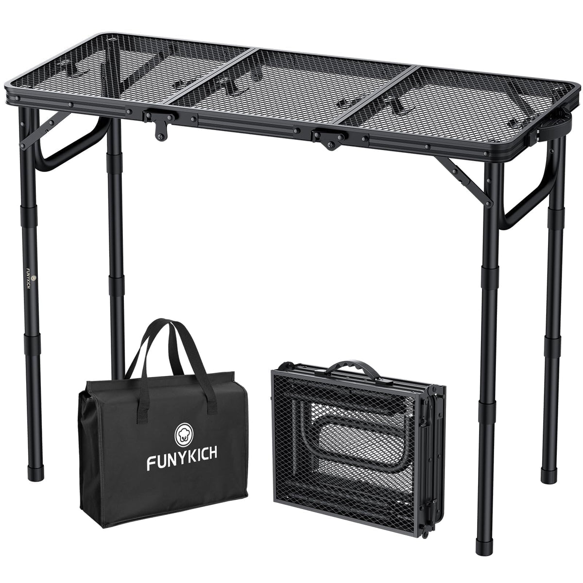 Folding Grill Table 3ft 3 Adjustable Heights Black Y4607
