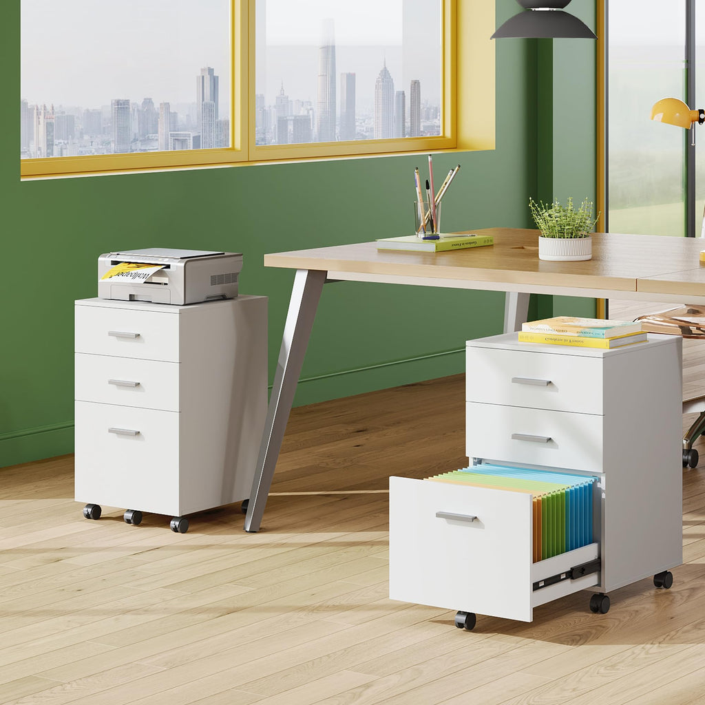3 Drawer White Wood File Cabinet Z36019