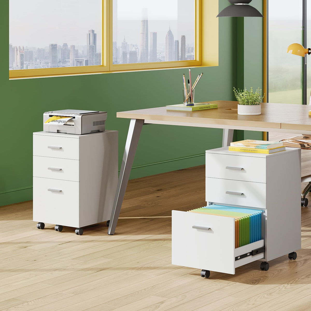 3 Drawer White Wood File Cabinet Z36019