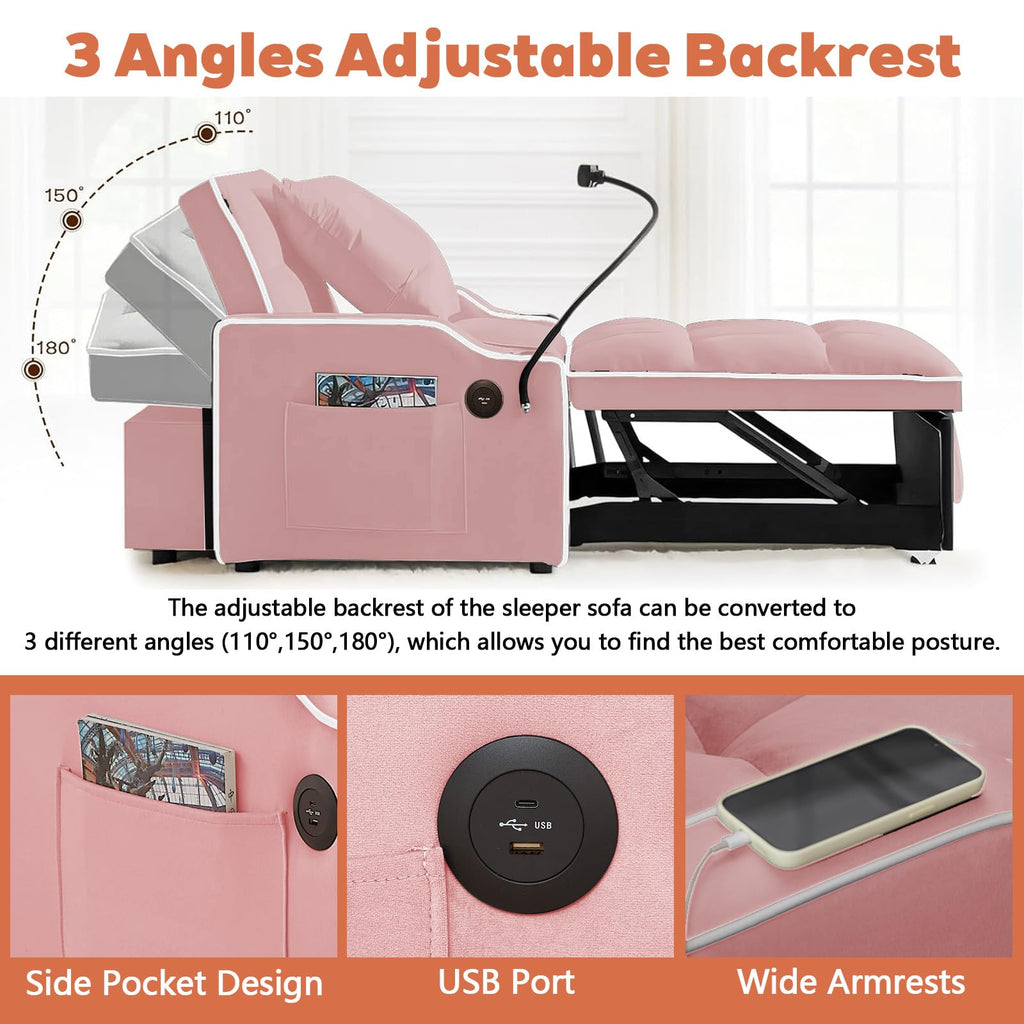 Pink Velvet Convertible Sleeper Chair H252397