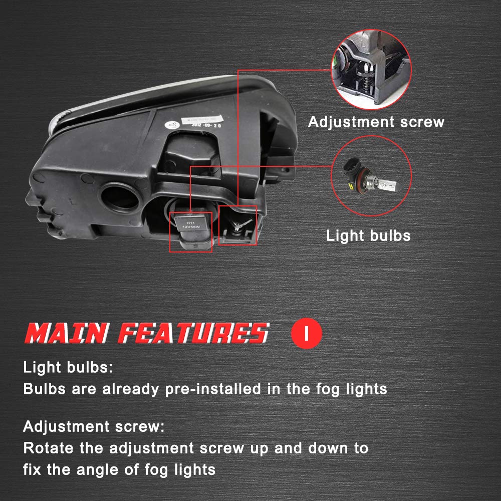 Driving Fog Lights Lamps Replacement with H11 12V 55W Halogen Bulbs & Wiring Harness Kit (Clear Lens) Z889946
