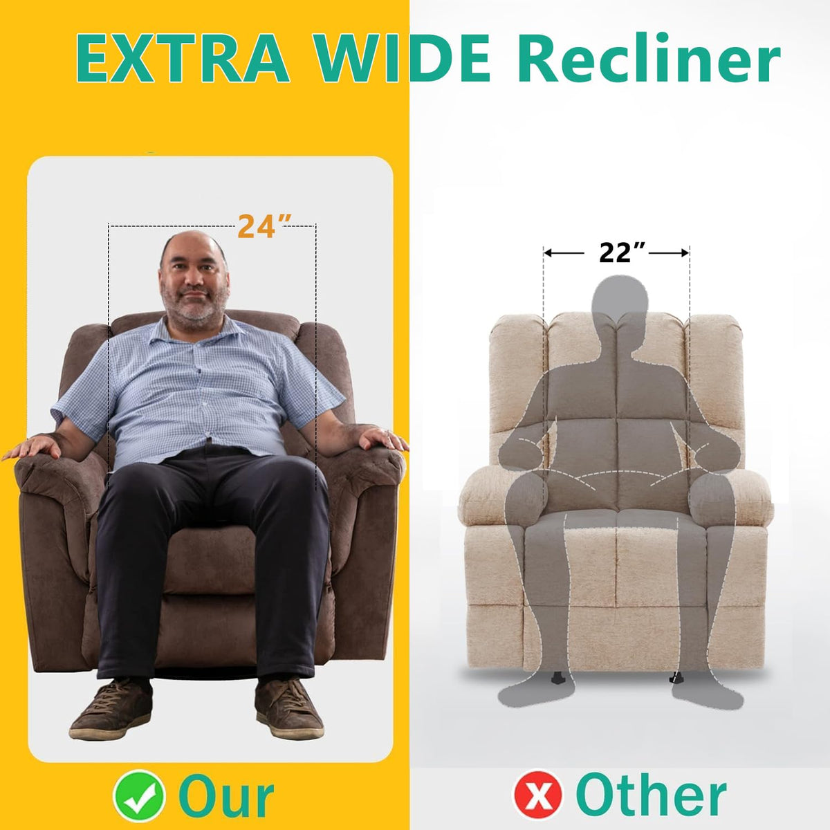 Oversized Manual Swivel Rocker Recliner Chair R3426