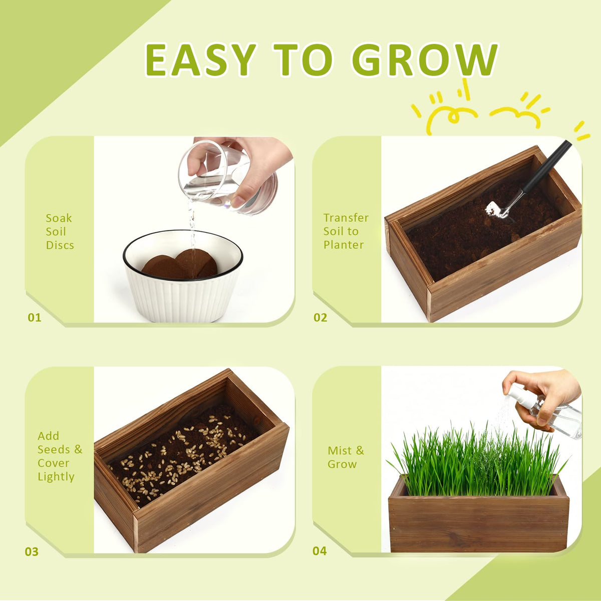 Cat Grass Kit with Wooden Planter 5 Pack N220469